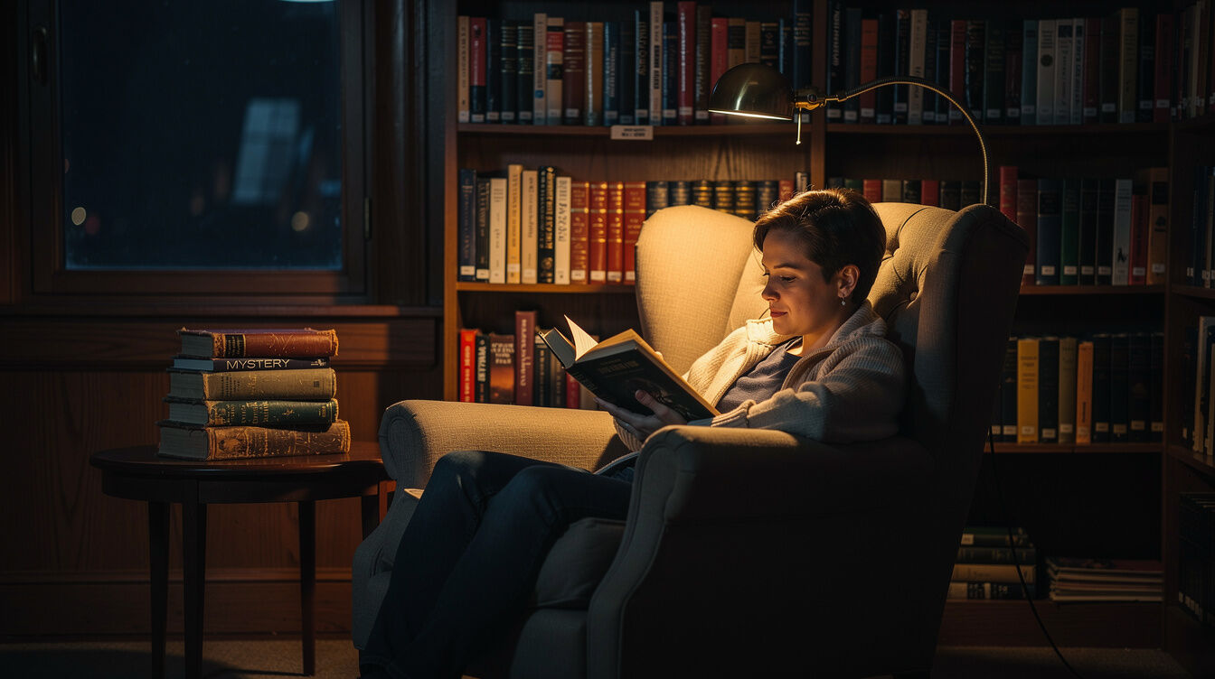 person reading mystery book